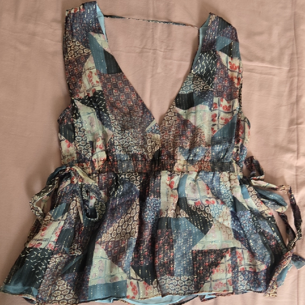 BCBGMaxAzria Colorful Patchwork Sleeveless Blouse